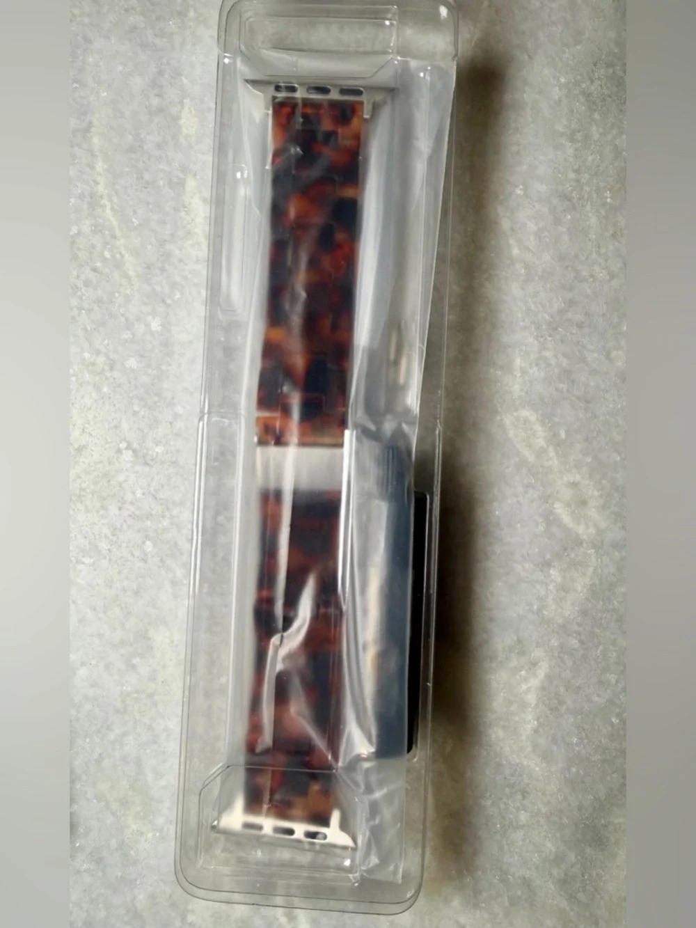 NIB Apple Watch band resin tortoise pattern silver accent
